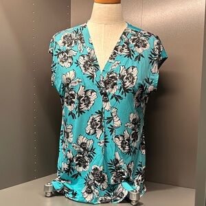 Lane Bryant Turquoise and Black Floral Blouse